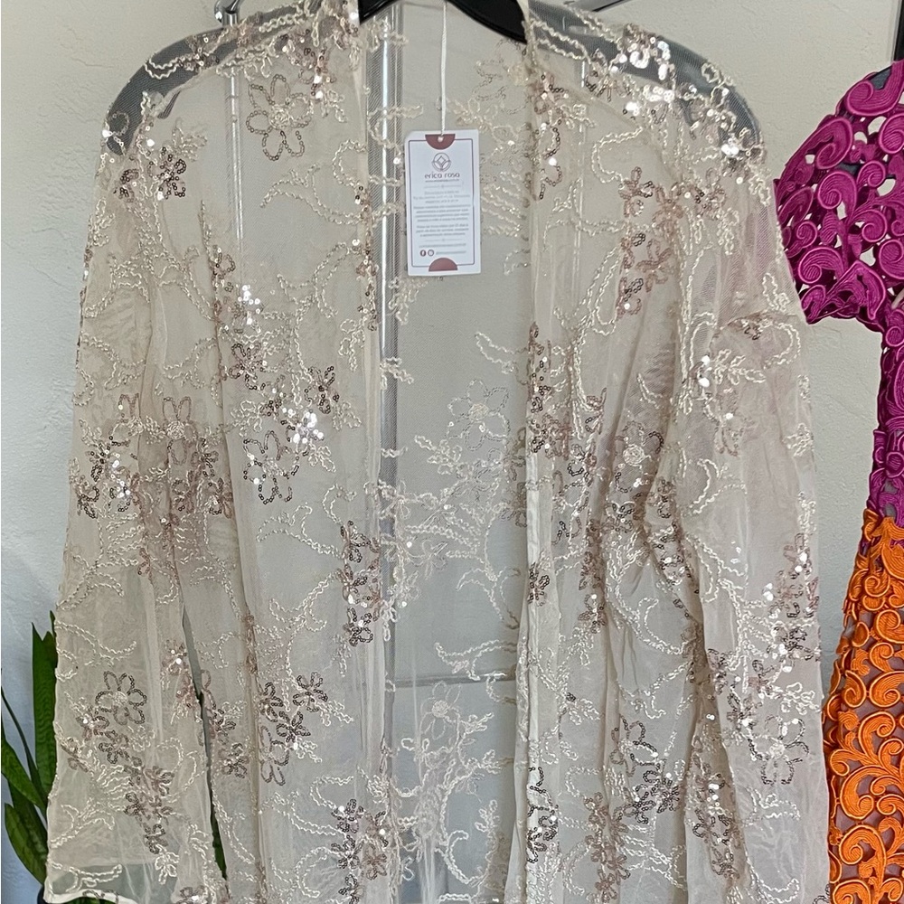 Erica Rose Beige and Gold Embroidered Kimono